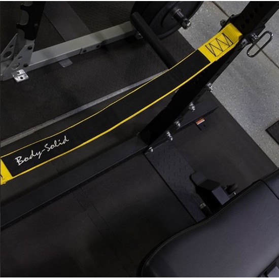 ProClubLine Power Rack Strap Safeties zijn versterkte nylon banden voor Body-Solid SPR1000, getest tot 4536 kg, voor meer veiligheid tijdens zware trainingen.