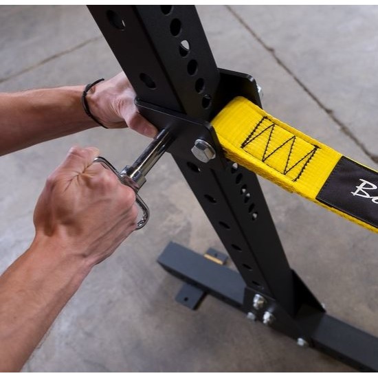 ProClubLine Power Rack Strap Safeties zijn versterkte nylon banden voor Body-Solid SPR1000, getest tot 4536 kg, voor meer veiligheid tijdens zware trainingen.