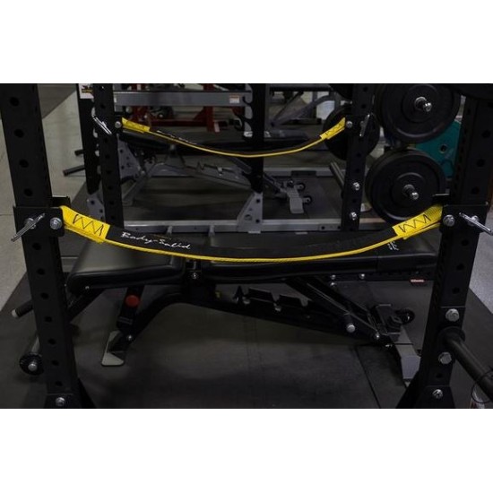 ProClubLine Power Rack Strap Safeties zijn versterkte nylon banden voor Body-Solid SPR1000, getest tot 4536 kg, voor meer veiligheid tijdens zware trainingen.