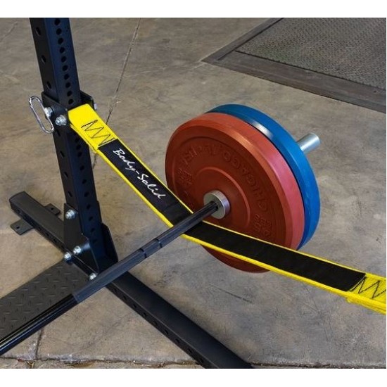 ProClubLine Power Rack Strap Safeties zijn versterkte nylon banden voor Body-Solid SPR1000, getest tot 4536 kg, voor meer veiligheid tijdens zware trainingen.