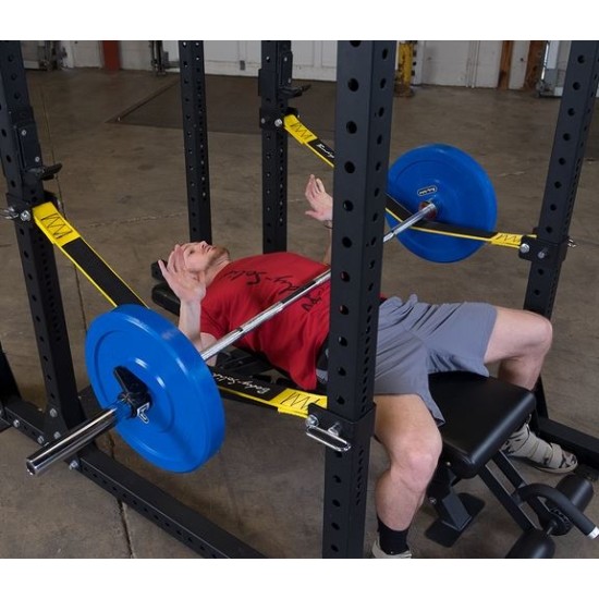 ProClubLine Power Rack Strap Safeties zijn versterkte nylon banden voor Body-Solid SPR1000, getest tot 4536 kg, voor meer veiligheid tijdens zware trainingen.