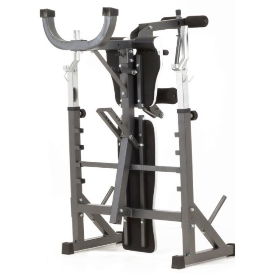 De WBX-90 is een professionele gewicht bank met leg extension en arm curl platform. Perfect voor beperkte ruimte en biedt diverse instelmogelijkheden.