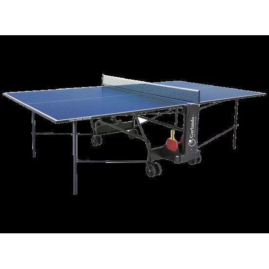 Opvouwbare Garlando Challenge Indoor tafeltennistafel in blauw, ideaal voor familie en zakelijke klanten, met innovatieve SMS functie.