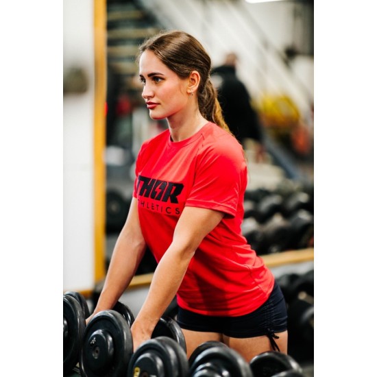 Comfortabel en ademend shirt van Thor Athletics, gemaakt van 95% katoen met perfecte stretch. Beschikbaar in zwart en rood.