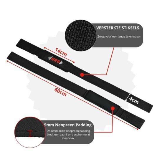 Verlies nooit meer je grip tijdens zware lifts met de NRG Fitness Lifting Straps. Comfortabel, duurzaam en ontworpen voor optimale prestaties.