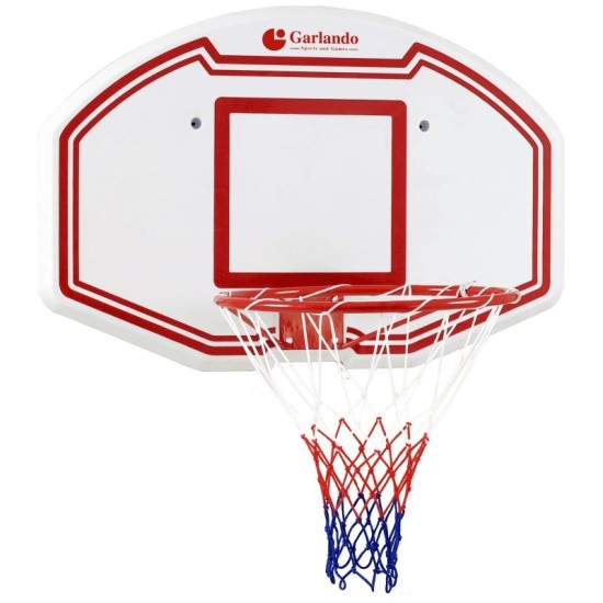 Garlando basketbalring met Ø 45cm, metalen plaat voor muurbevestiging, poedercoating voor buitengebruik, inclusief buitennet en montageset.