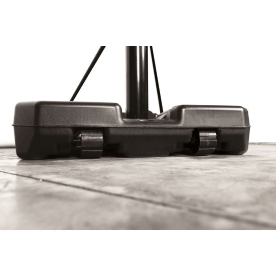 Robuste Garlando basketbalpaal Cleveland, in hoogte verstelbaar van 200 tot 305 cm, ideaal voor buiten, met stevige basis en veilig vergrendelingsmechanisme.