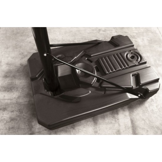 Robuste Garlando basketbalpaal Cleveland, in hoogte verstelbaar van 200 tot 305 cm, ideaal voor buiten, met stevige basis en veilig vergrendelingsmechanisme.