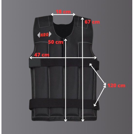 Versterk je training met het NRG gewichtsvest van 18 kg. Verstelbaar, vochtafstotend en met uitneembare gewichten voor optimale trainingseffectiviteit.
