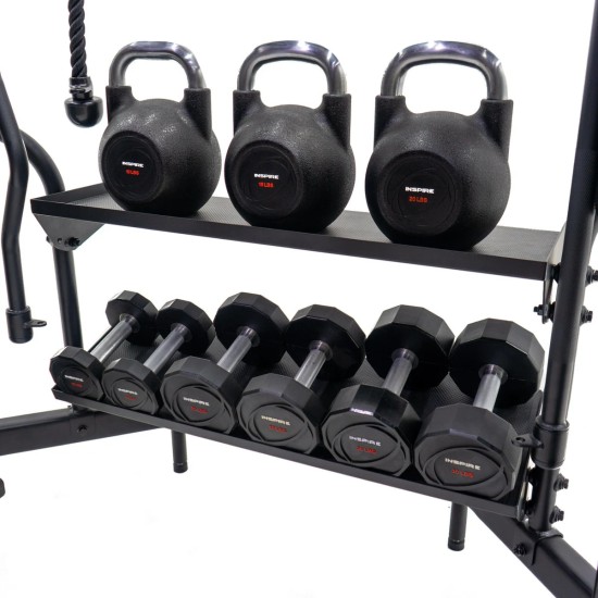 Inspire SF5: veelzijdige Functional Trainer en Smith Machine met 2 gewichtenstapels van 73 kg en uitgebreide accessoires voor volledige lichaamstraining.