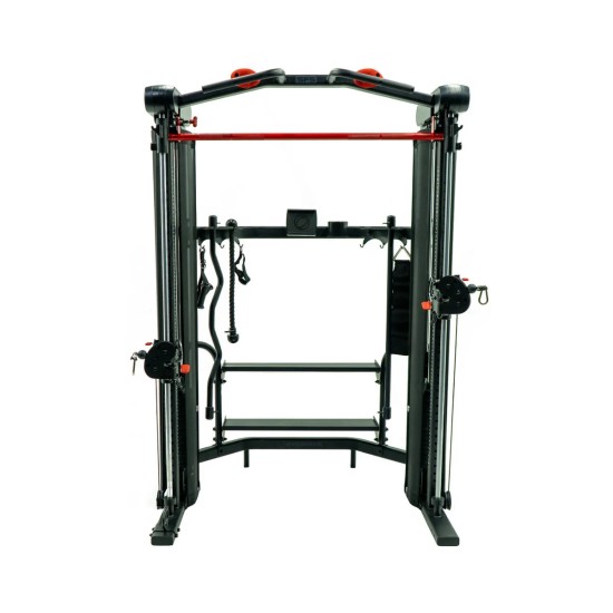 Inspire SF5: veelzijdige Functional Trainer en Smith Machine met 2 gewichtenstapels van 73 kg en uitgebreide accessoires voor volledige lichaamstraining.