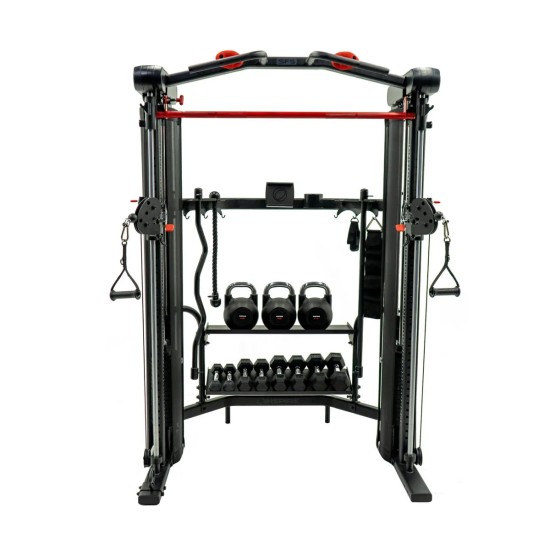 Inspire SF5: veelzijdige Functional Trainer en Smith Machine met 2 gewichtenstapels van 73 kg en uitgebreide accessoires voor volledige lichaamstraining.