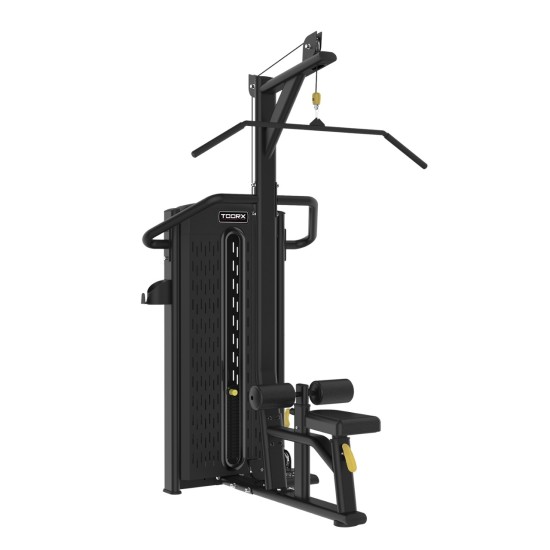 Ontdek de Toorx Professional Pin Loaded Lat Machine PLX-4500, ideaal voor sportscholen en fysiotherapie, met een verstelbare zitting en 120 kg gewichten.