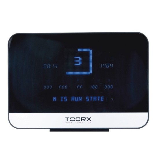 Professionele Toorx TRX-9000 EVO loopband met 6/8 pk motor, snelheden tot 25 km/h en een hellingshoek van 19%. Ideaal voor sportscholen.