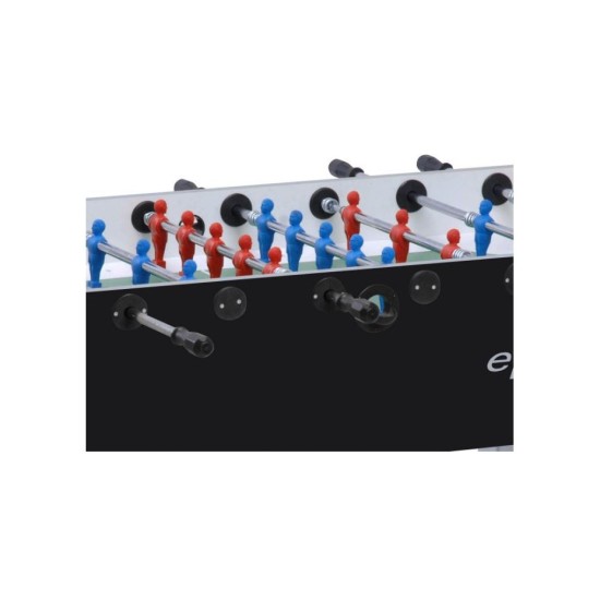 Professionele Garlando F200 Evolution tafelvoetbaltafel met gezandstraalde glasplaat en optionele telescopische stangen voor extra veiligheid. Geschikt voor alle niveaus.