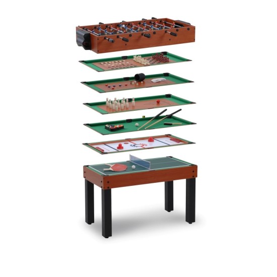 Multi-12 van Garlando: multifunctionele tafel voor 12 spellen, inclusief voetbal, pool en meer. Ideaal voor thuis en eenvoudig te veranderen.