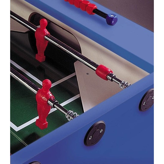 Hoogwaardige Garlando G-2000 blauwe voetbaltafel, duurzaam en robuust, perfect voor professioneel en openbaar gebruik. Gewicht: 75 kg.