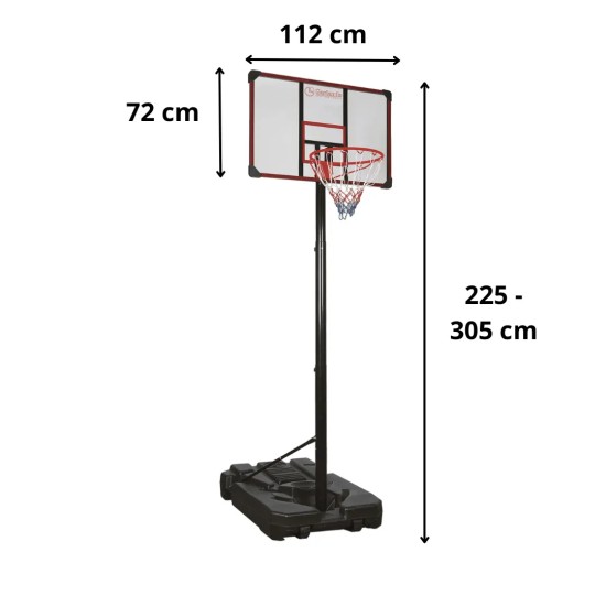 Kies voor de Garlando Houston basketbalpaal, hoogte verstelbaar van 225 tot 305 cm, met zwarte poedercoating en transportwielen.
