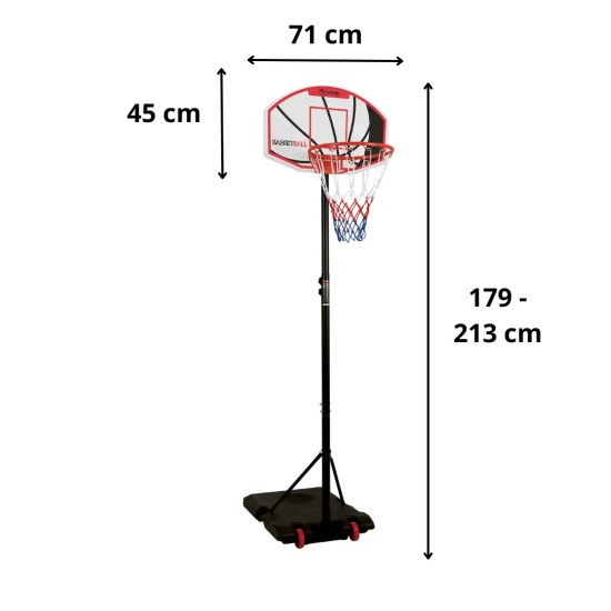 Verstelbare Garlando Saint Louis basketbalpaal met een stevig kunststof backboard en een diameter van 40 cm voor binnen en buiten gebruik.