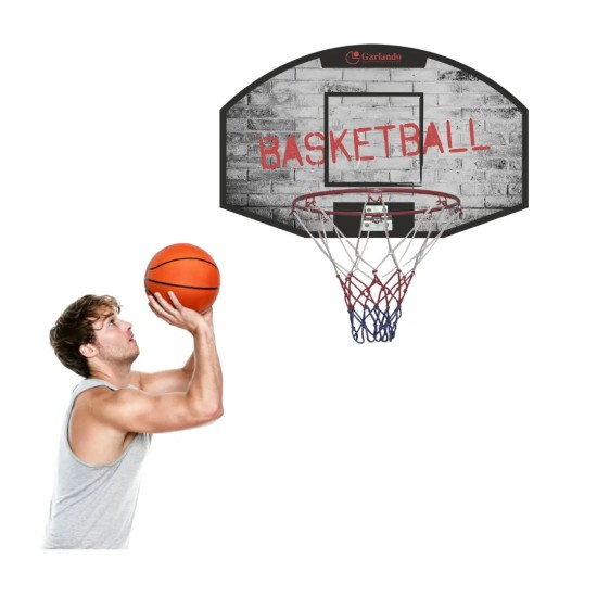 Hoogwaardig Garlando Portland basketbalbord, geschikt voor muur of deur, met duurzaam backboard en opvouwbare ring. Veilig, ruimtebesparend en perfect voor kids en volwassenen.