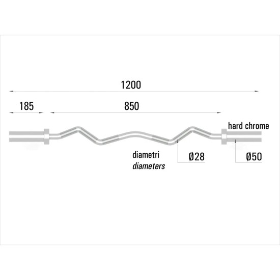 Olympische BCO-120 curlstang van 120 cm met een grip van 28 mm. Geschikt voor arm-, borst-, rug-, en schouderspieren. Maximale belasting 300 kg.