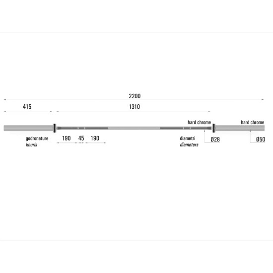 Krachtige Toorx Professional BO-1000 Cross Competition Halterstang van 20 kg met maximale belasting van 1000 kg, ideaal voor zware training.