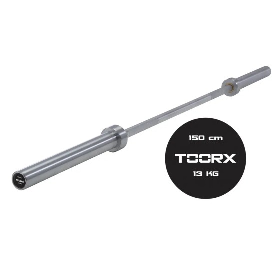 Ontdek de Toorx Professional BO-150 halterstang van 150 cm, ontworpen voor krachttraining met een maximale belastbaarheid van 320 kg en een comfortabele grip.