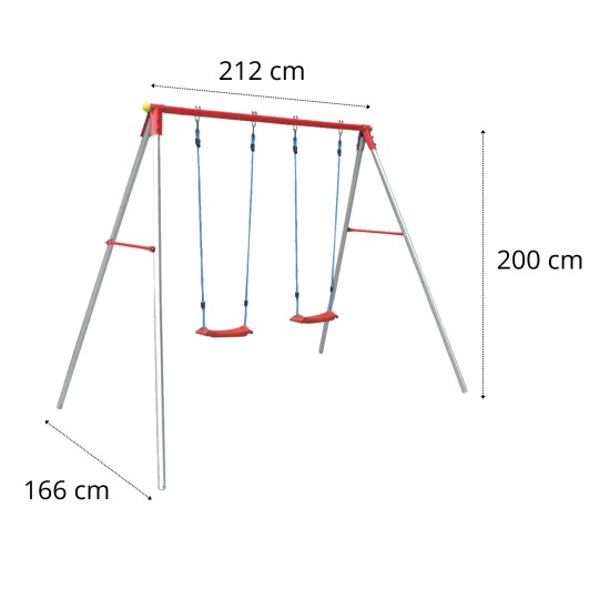 Robuste Garlando schommel met stevige constructie, geschikt voor kinderen van 3 tot 10 jaar. Maximale belasting: 50 kg per zitplaats.