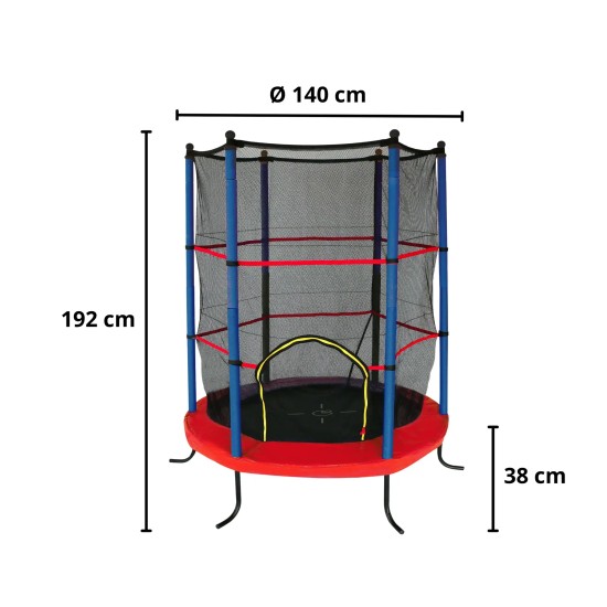 Garlando Combi XS trampoline met een diameter van 140 cm, geschikt voor kinderen tot 45 kg, voor binnen en buiten gebruik.