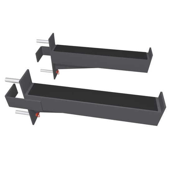 Veilige en robuuste spotterarmen voor de LDX-5000 Wallbar, ideaal voor zware gewichten met beschermende pads en snel bevestigingssysteem.