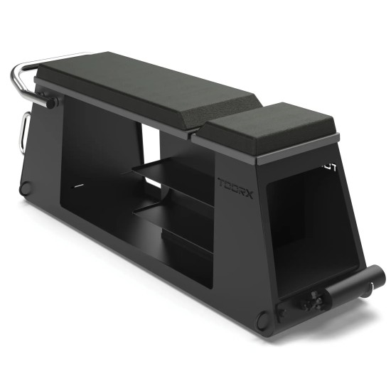 Ontdek de Toorx Professional WBX-1000 Storage HIIT Bench, een veelzijdige bank voor krachttraining en plyometrische oefeningen met opbergmogelijkheden.