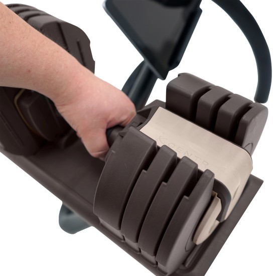 Ergonomisch ontworpen gewichtstandaard van Centr, geschikt voor Centrum Smart Stack 50 dumbbells en tablets, met een beperkte levenslange garantie.