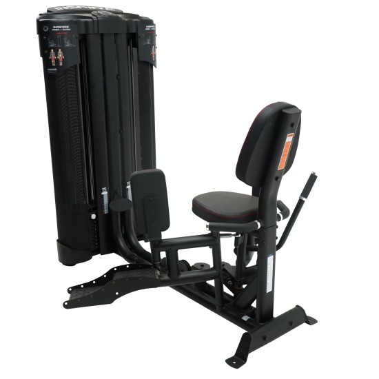 Inspire Dual Station Inner + Outer, ideaal voor adductoren en abductoren training. Compact ontwerp met onafhankelijke gewichtsblokken van 50 kg.