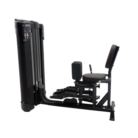 Inspire Dual Station Inner + Outer, ideaal voor adductoren en abductoren training. Compact ontwerp met onafhankelijke gewichtsblokken van 50 kg.