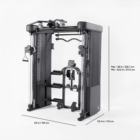 De Inspire Series FT2 PRO is een veelzijdige functionele trainer met 2x 75 kg gewicht, geïntegreerde Smith-bar en 13 accessoires voor thuisfitness.