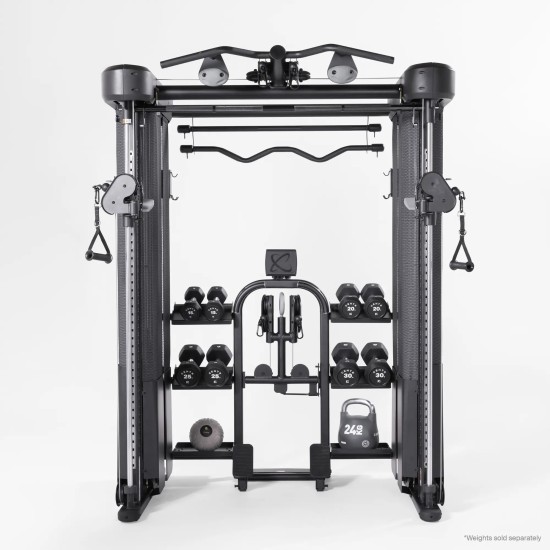 De Inspire Series FT2 PRO is een veelzijdige functionele trainer met 2x 75 kg gewicht, geïntegreerde Smith-bar en 13 accessoires voor thuisfitness.
