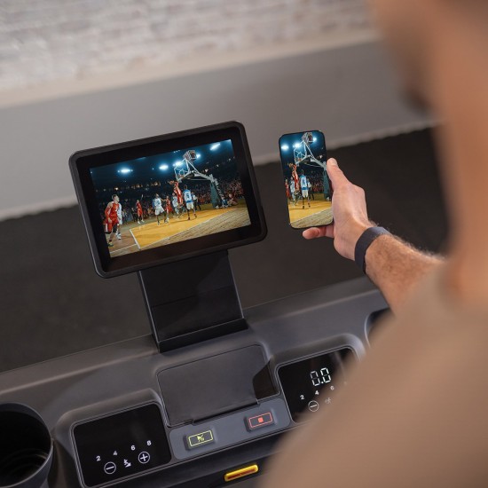 Inspire T4S Loopband met 10" touchscreen, 25 programma's, Bluetooth-connectiviteit en een strakke opvouwbare ontwerp voor thuisgebruik.