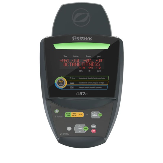 Ervaar de Q37xi elliptische crosstrainer van Octane Fitness met geavanceerde functies, Bluetooth-verbinding en unieke workout-boosters voor een verbeterde training.