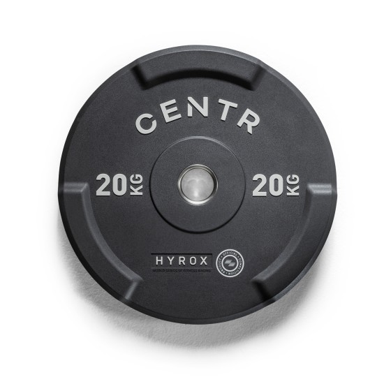 Optimaliseer je training met de Centr x HYROX Interlocking Bumper Plate 20kg, ideaal voor schokabsorberende en geluidsdempende workouts.