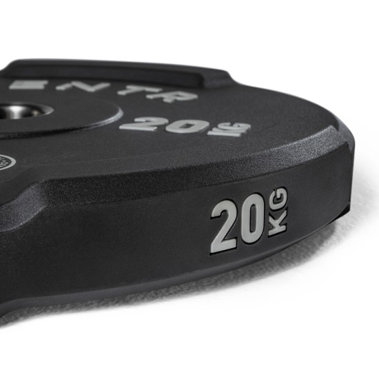 Optimaliseer je training met de Centr x HYROX Interlocking Bumper Plate 20kg, ideaal voor schokabsorberende en geluidsdempende workouts.