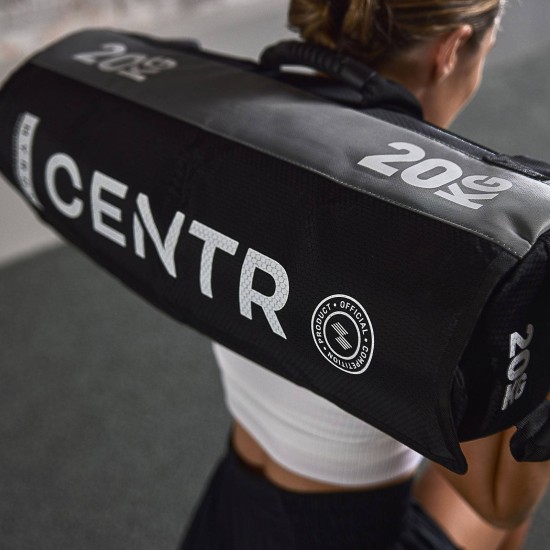 Centr x HYROX Sandbag van 20 kg is ontworpen voor intense workouts, met verstelbare gewichten en antislip grepen voor optimale grip.