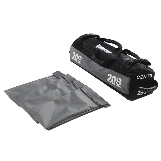Centr x HYROX Sandbag van 20 kg is ontworpen voor intense workouts, met verstelbare gewichten en antislip grepen voor optimale grip.