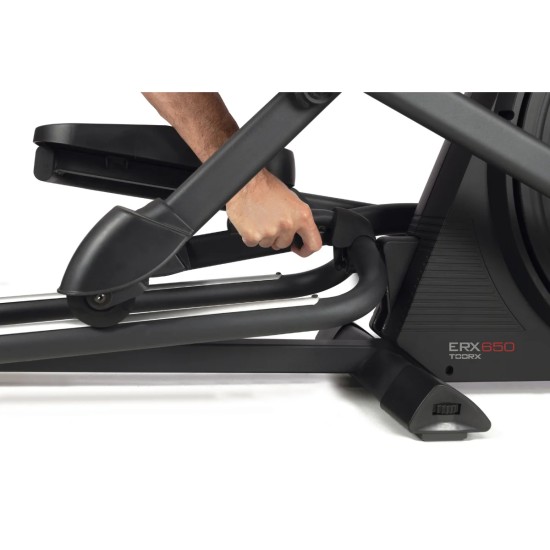 Ontdek de TOORX ERX-650 Crosstrainer met 24 weerstanden, 16 kg vliegwiel en compatibiliteit met Kinomap en Zwift voor een interactieve training.