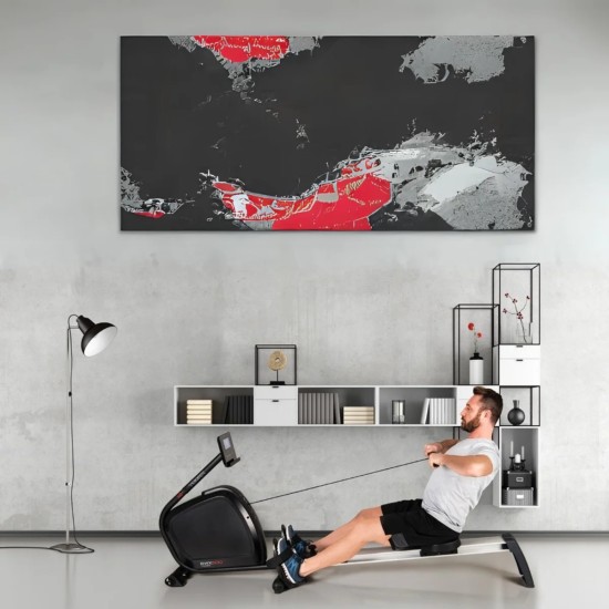 Compacte Toorx RWX-500 roeitrainer met 16 weerstanden, draadloze hartslagontvanger en multifunctionele console voor optimale training.