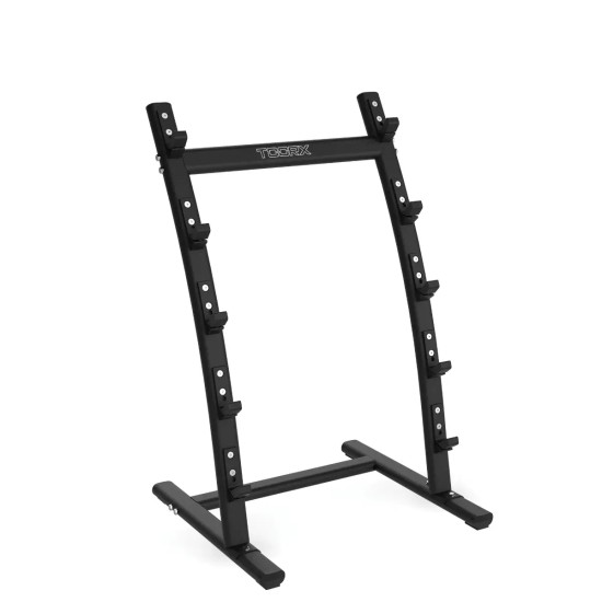 Organiseer je trainingsruimte met het Toorx Professional RPBP-5 Barbell Opbergrek, gemaakt van staal en met HDPE-pads ter bescherming.
