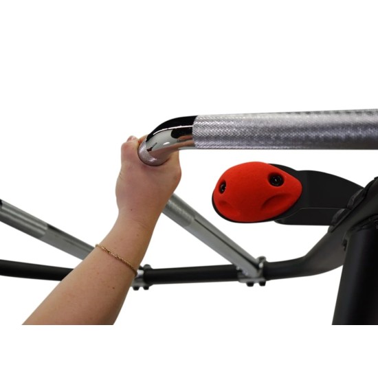 Multifunctioneel krachtstation voor pull-ups en dips, geschikt voor alle niveaus met een upgradebaar 45 kg gewichtsblok.