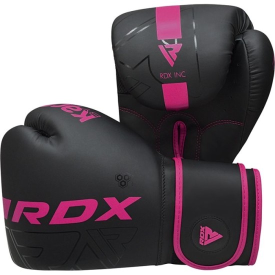 Verbeter je boks training met de RDX F6 Kara bokshandschoenen in roze, voorzien van Maya Hide kunstleer en Max-Shock technologie voor optimale bescherming.