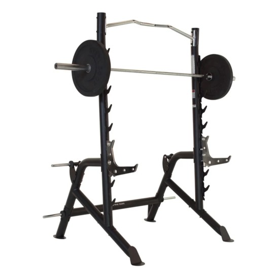 Kies voor het Inspire Squat Rek met geïntegreerde optrekstang, 270 kg belasting en 7 hoogtes. Perfect voor thuisgym oefeningen!