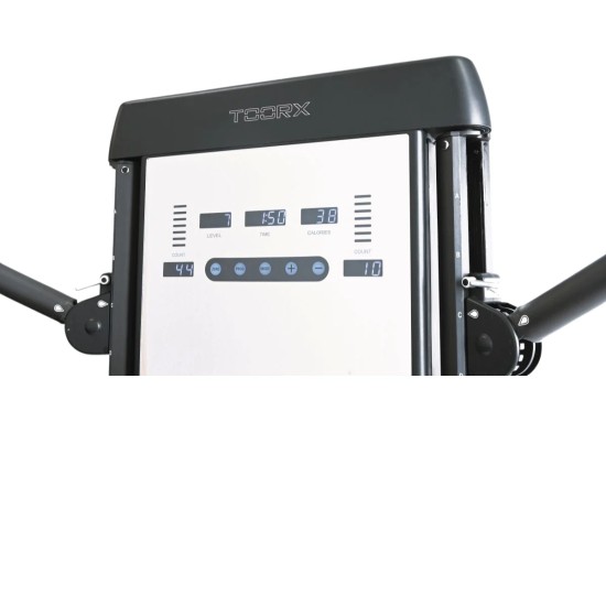 Ontdek de Toorx PRX-5000 Dual Pulley met magnetisch weerstandsysteem, verstelbare armen en ingebouwde console. Ideaal voor de semi-professionele fitnessruimte.