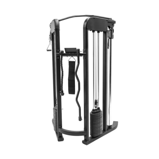 Inspire FTX Functional Trainer met compacte afmetingen en 2 gewicht stapels van 75 kg, ideaal voor thuisgebruik en trainingen van alle spiergroepen.